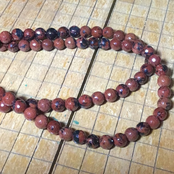 925 Hook Clasp, Chain Semiprecious Mahogany Obsidian Stone Necklace 17”L Faceted - Picture 3 of 10